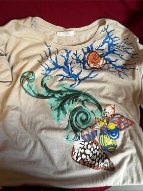 Versace Collection Gray Tee with Teal, Blue and Orange Sea Motif